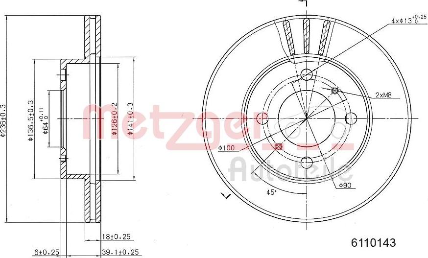 Metzger 6110143 - Тормозной диск autospares.lv