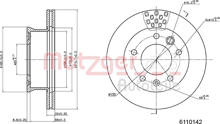 Metzger 6110142 - Тормозной диск autospares.lv