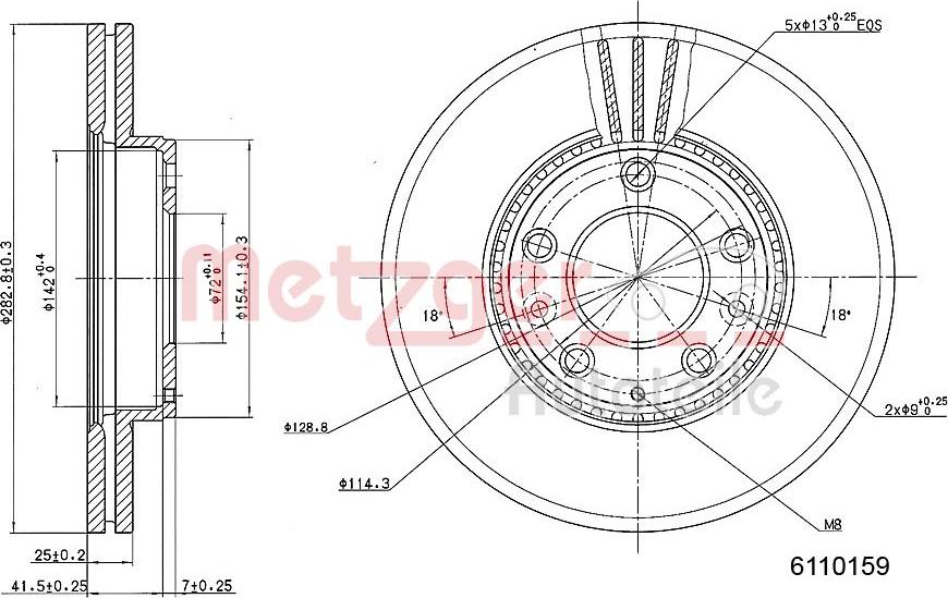 Metzger 6110159 - Тормозной диск autospares.lv