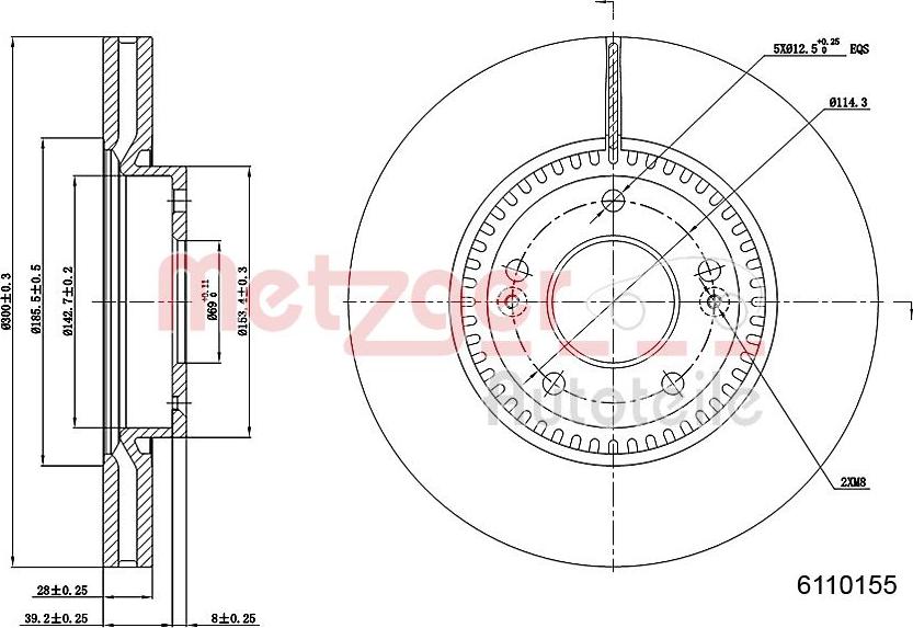 Metzger 6110155 - Тормозной диск autospares.lv