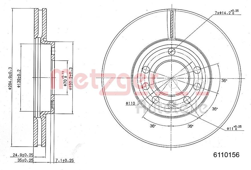 Metzger 6110156 - Тормозной диск autospares.lv