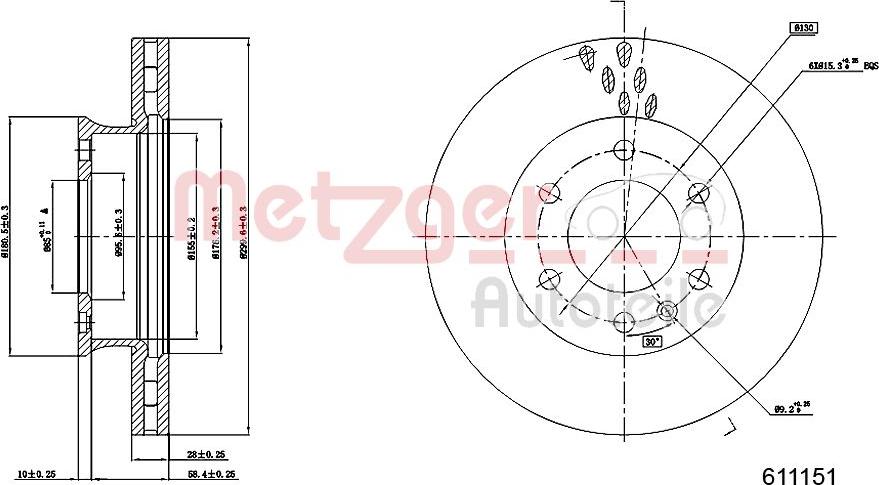 Metzger 6110151 - Тормозной диск autospares.lv