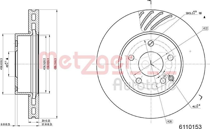 Metzger 6110153 - Тормозной диск autospares.lv