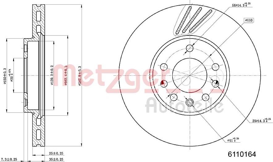 Metzger 6110164 - Тормозной диск autospares.lv