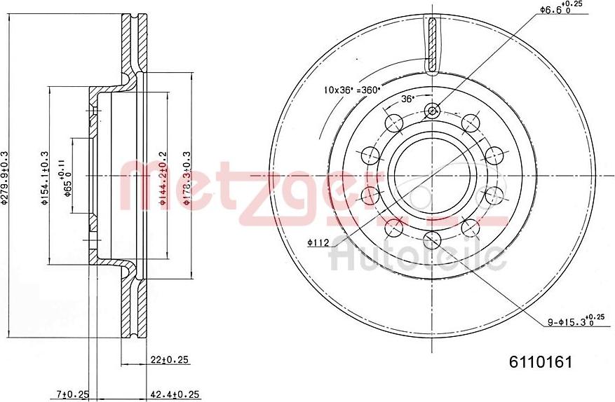 Metzger 6110161 - Тормозной диск autospares.lv