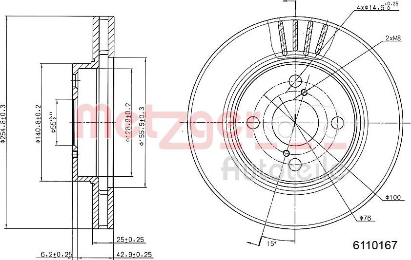 Metzger 6110167 - Тормозной диск autospares.lv