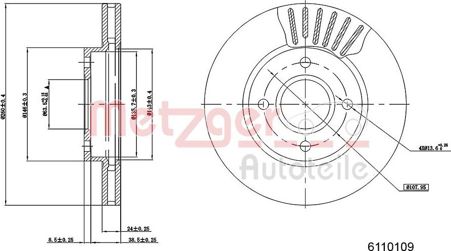 Metzger 6110109 - Тормозной диск autospares.lv