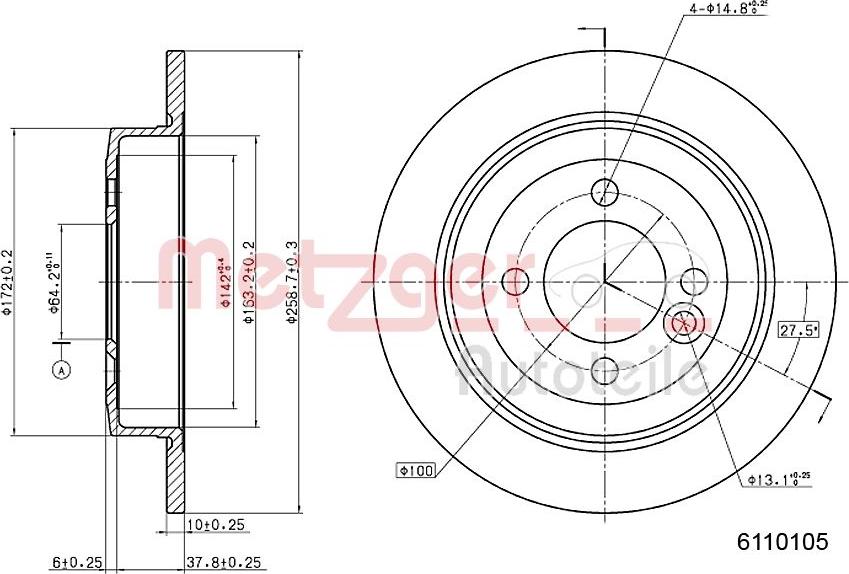 Metzger 6110105 - Тормозной диск autospares.lv