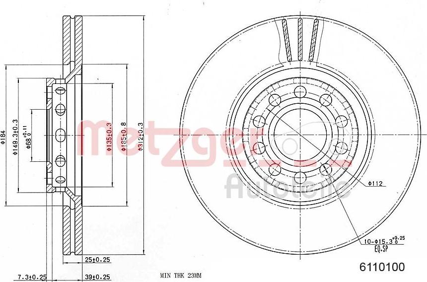 Metzger 6110100 - Тормозной диск autospares.lv