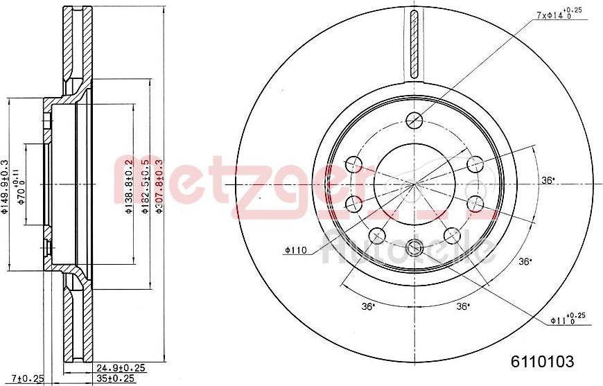 Metzger 6110103 - Тормозной диск autospares.lv