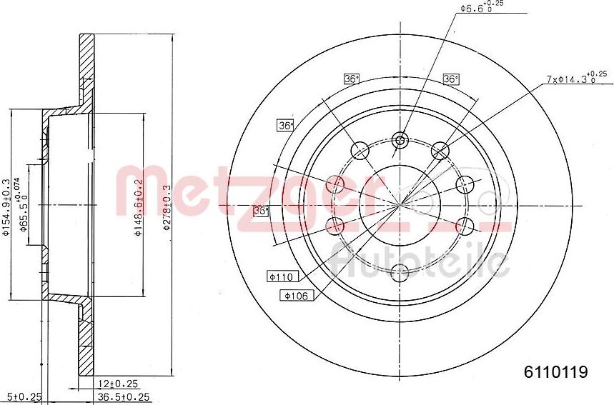 Metzger 6110119 - Тормозной диск autospares.lv