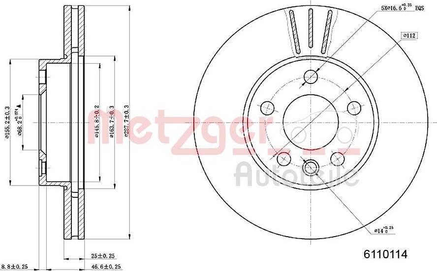 Metzger 6110114 - Тормозной диск autospares.lv