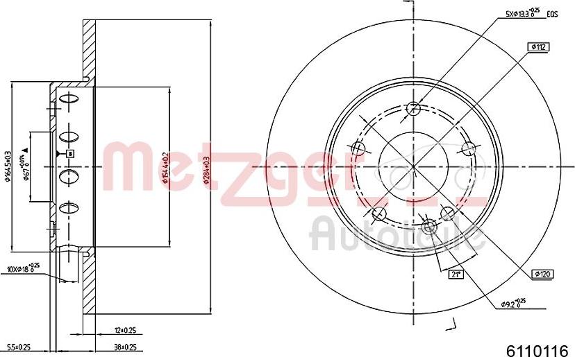 Metzger 6110116 - Тормозной диск autospares.lv