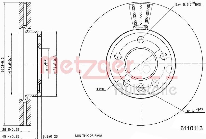 Metzger 6110113 - Тормозной диск autospares.lv