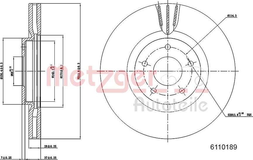 Metzger 6110189 - Тормозной диск autospares.lv