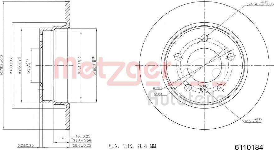 Metzger 6110184 - Тормозной диск autospares.lv