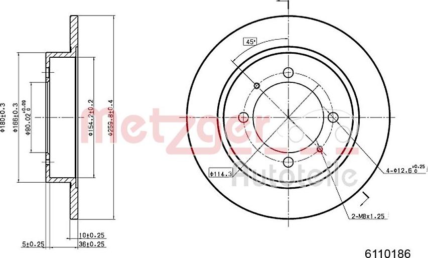 Metzger 6110186 - Тормозной диск autospares.lv