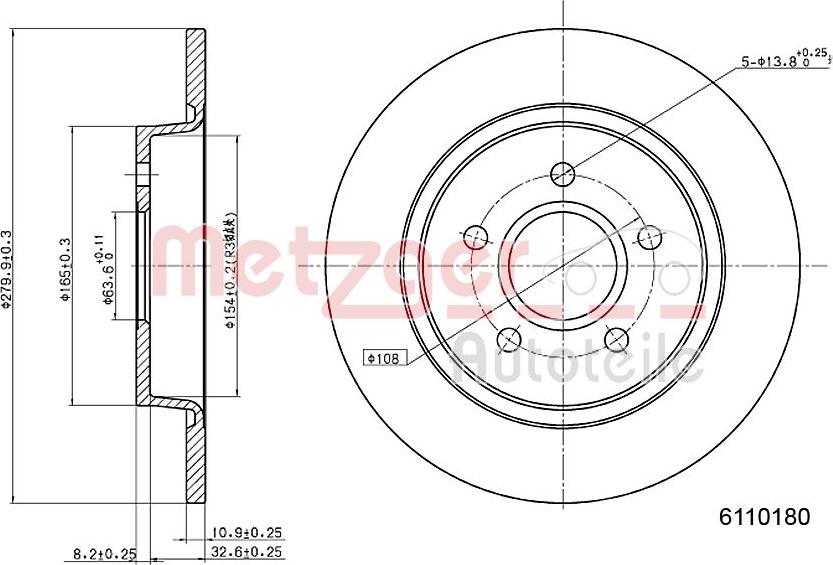 Metzger 6110180 - Тормозной диск autospares.lv