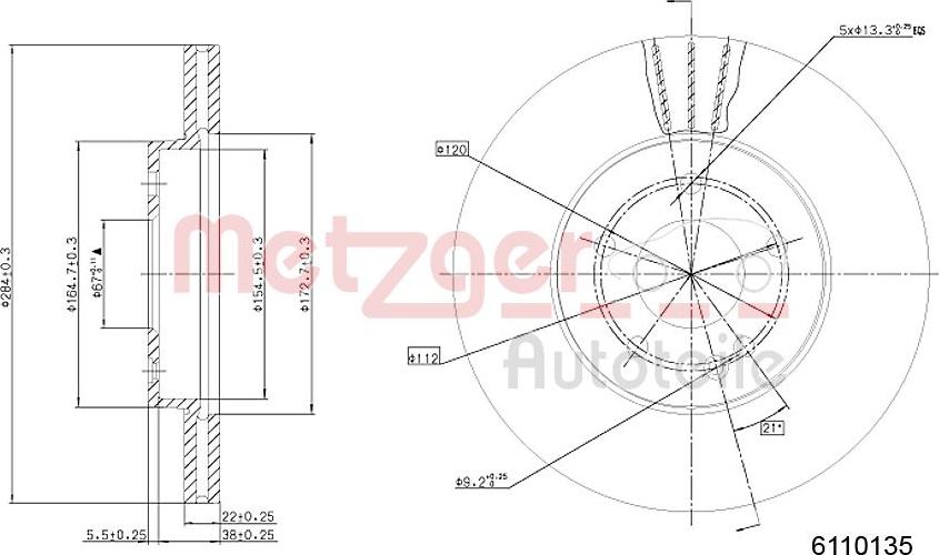 Metzger 6110135 - Тормозной диск autospares.lv