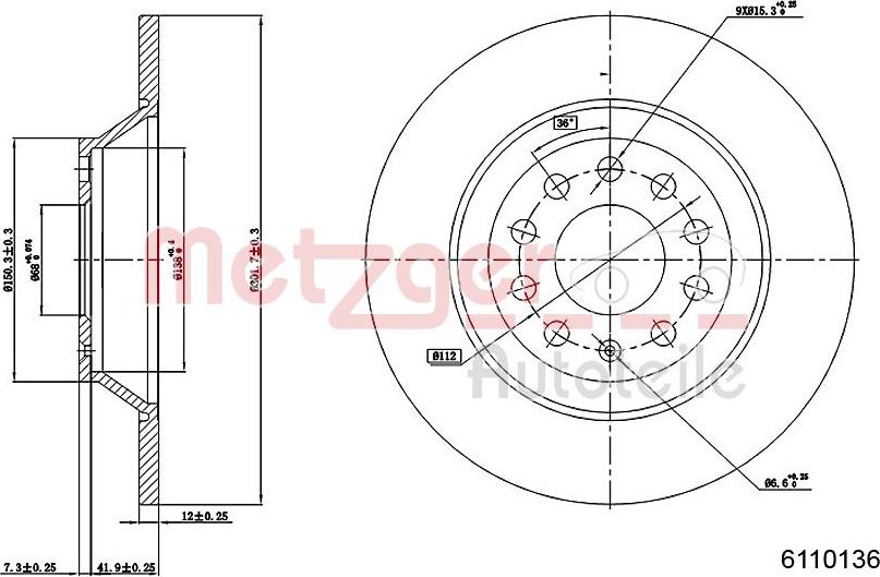 Metzger 6110136 - Тормозной диск autospares.lv