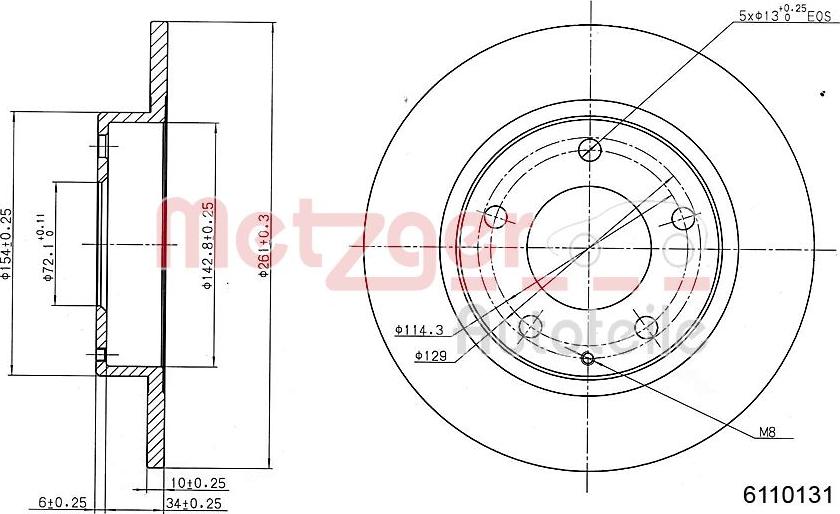 Metzger 6110131 - Тормозной диск autospares.lv