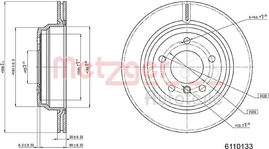 Metzger 6110133 - Тормозной диск autospares.lv