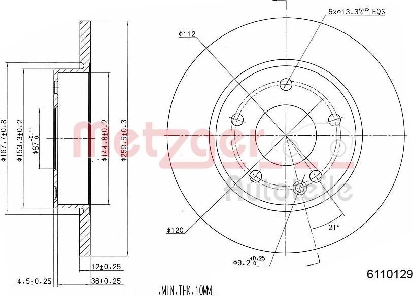 Metzger 6110129 - Тормозной диск autospares.lv