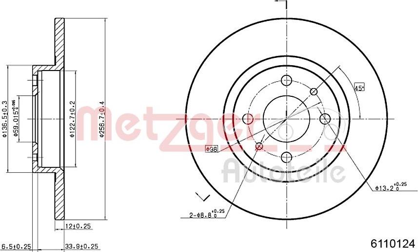 Metzger 6110124 - Тормозной диск autospares.lv