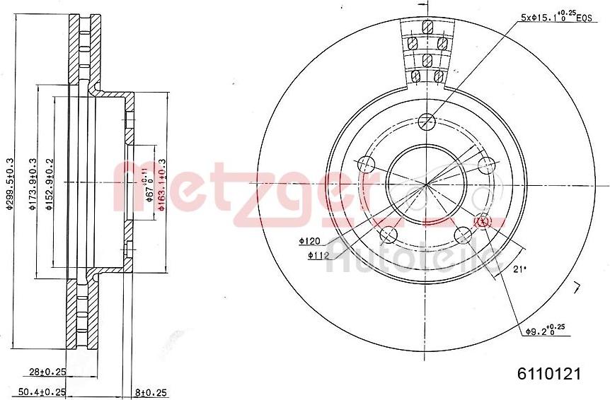 Metzger 6110121 - Тормозной диск autospares.lv