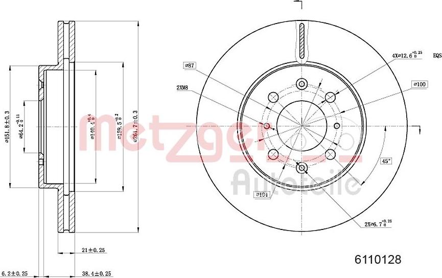 Metzger 6110128 - Тормозной диск autospares.lv