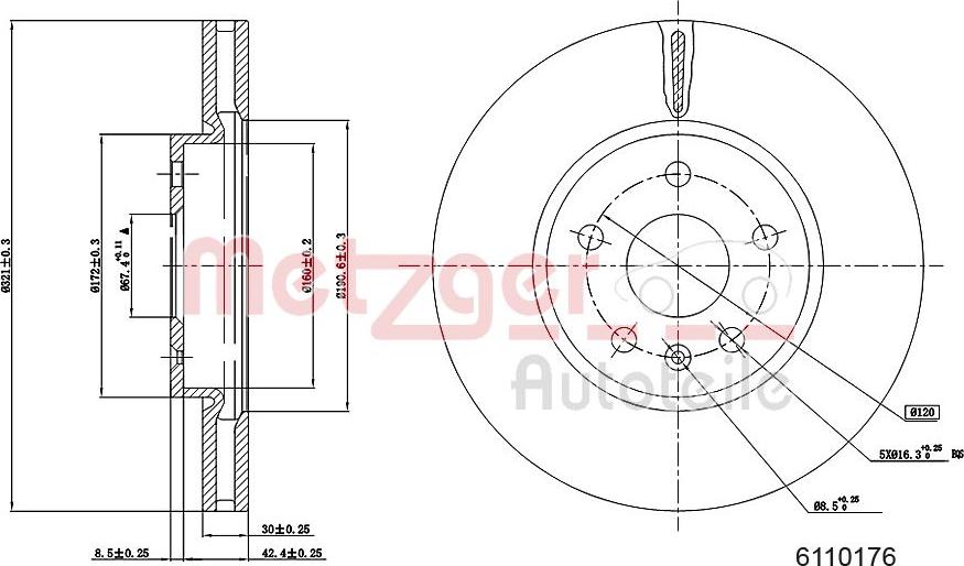 Metzger 6110176 - Тормозной диск autospares.lv