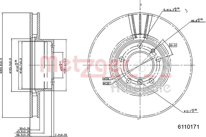 Metzger 6110171 - Тормозной диск autospares.lv