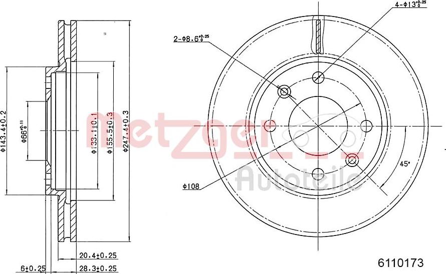 Metzger 6110173 - Тормозной диск autospares.lv