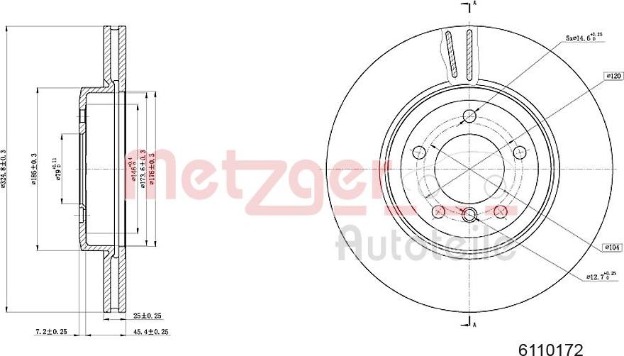Metzger 6110172 - Тормозной диск autospares.lv