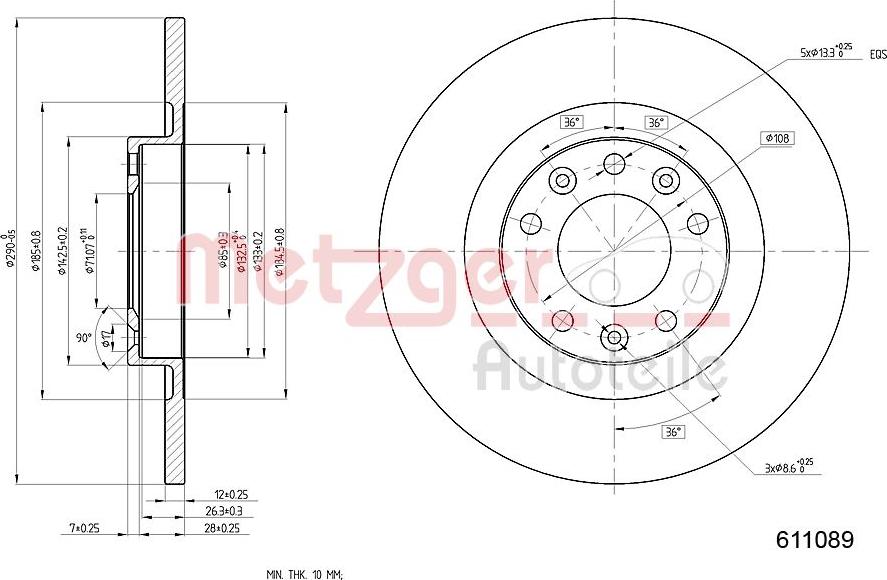 Metzger 6110890 - Тормозной диск autospares.lv