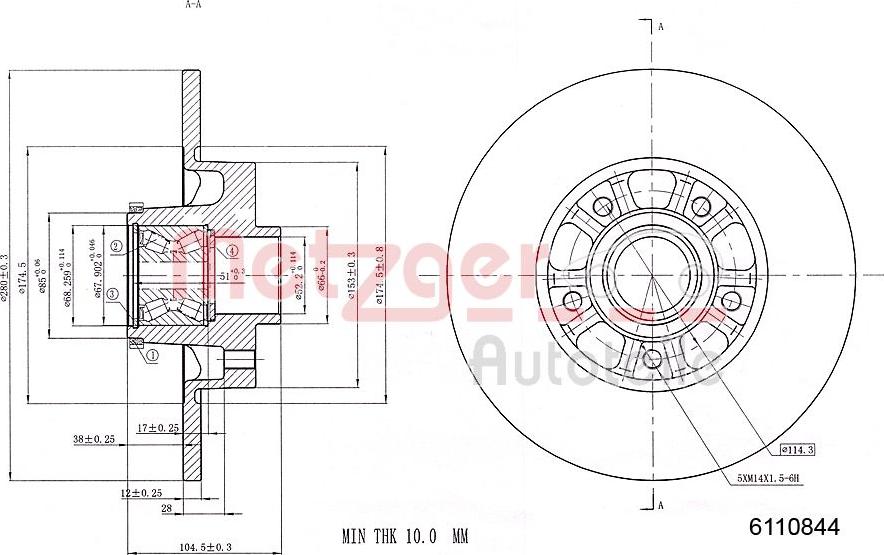 Metzger 6110844 - Тормозной диск autospares.lv