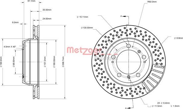 Metzger 6110841 - Тормозной диск autospares.lv