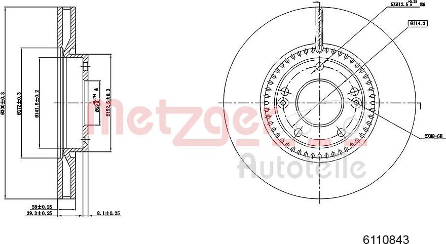 Metzger 6110843 - Тормозной диск autospares.lv