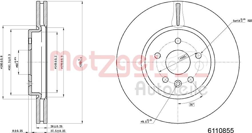 Metzger 6110855 - Тормозной диск autospares.lv