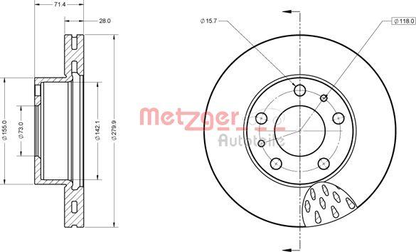 Metzger 6110851 - Тормозной диск autospares.lv