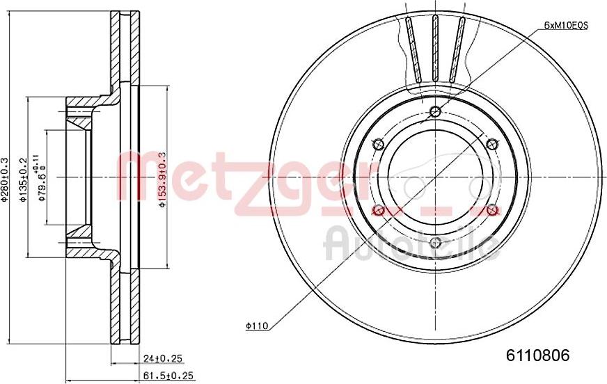 Metzger 6110806 - Тормозной диск autospares.lv