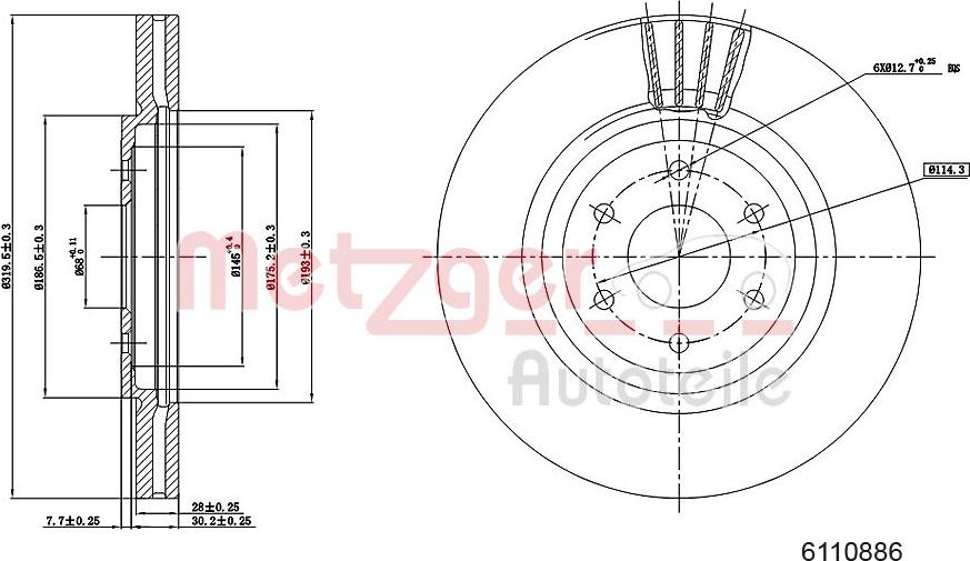 Metzger 6110886 - Тормозной диск autospares.lv