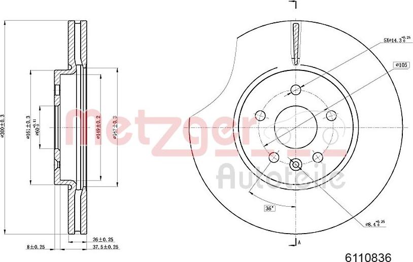 Metzger 6110836 - Тормозной диск autospares.lv