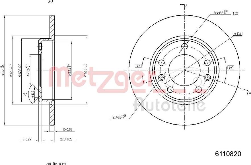 Metzger 6110820 - Тормозной диск autospares.lv