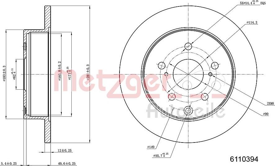Metzger 6110394 - Тормозной диск autospares.lv