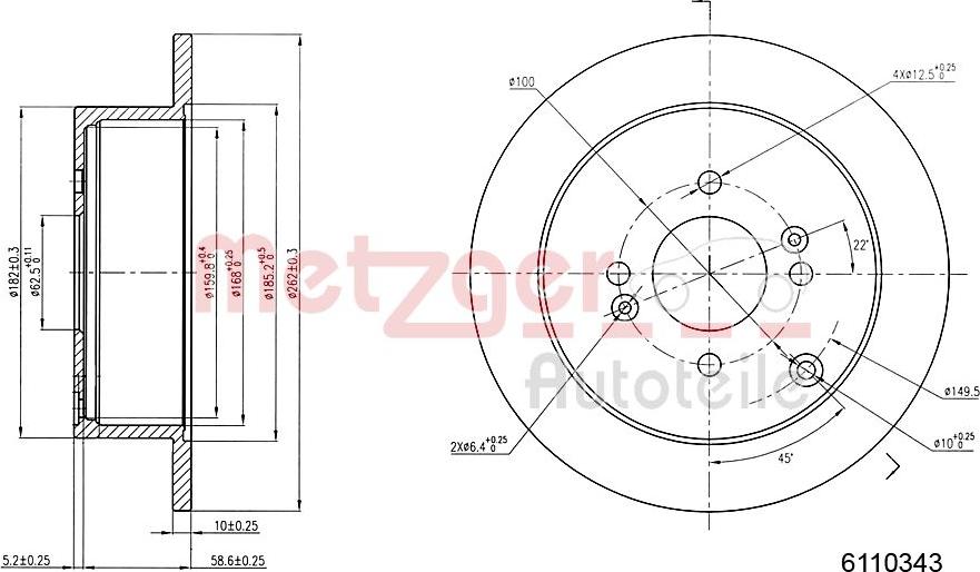 Metzger 6110343 - Тормозной диск autospares.lv