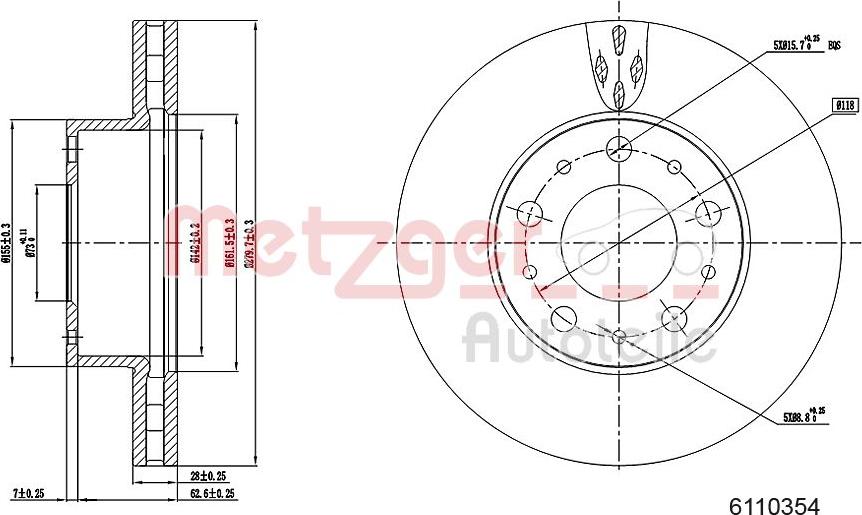 Metzger 6110354 - Тормозной диск autospares.lv