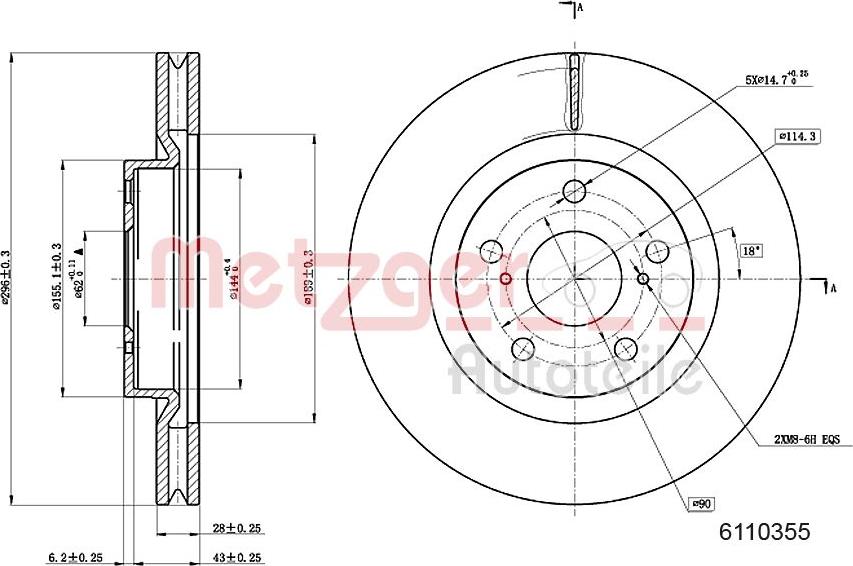 Metzger 6110355 - Тормозной диск autospares.lv