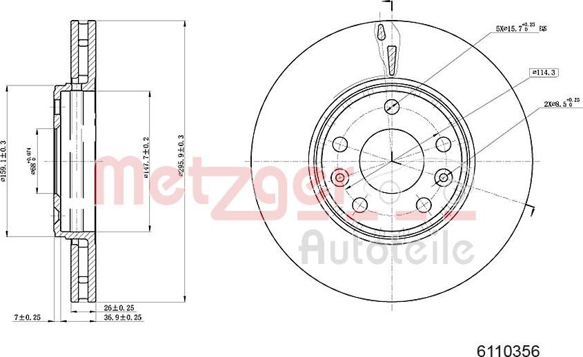 Metzger 6110356 - Тормозной диск autospares.lv