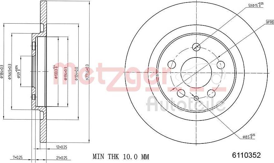 Metzger 6110352 - Тормозной диск autospares.lv